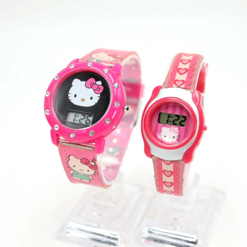2 Hello Kitty Digital Watches Pair Sanrio Kids Pink Hearts with New Batteries